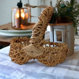 Primitive Buttock Basket Grapevine Egg Fruit Gathering Eye of God Hand Woven Vtg